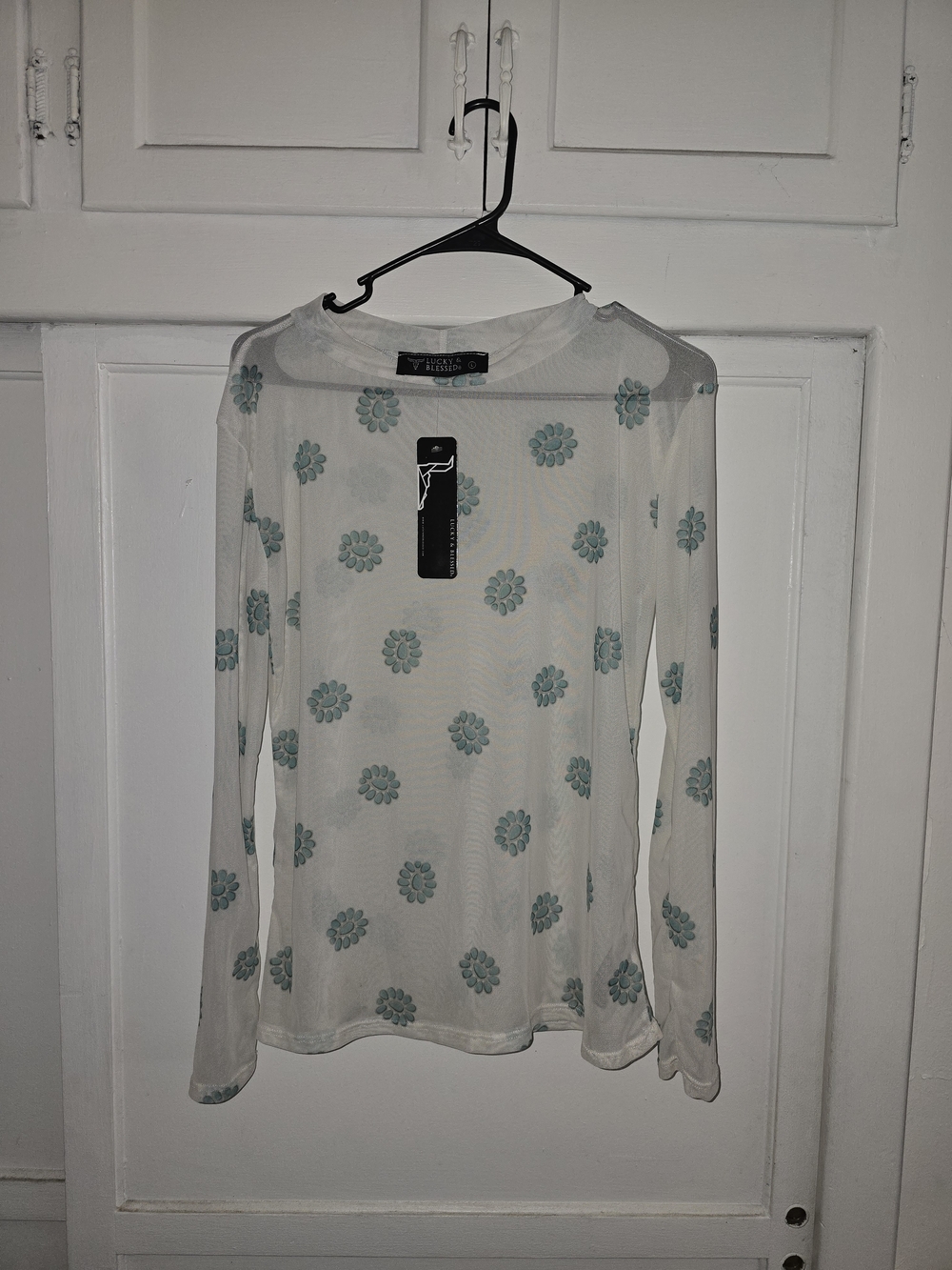 Sheer Lucky & Blessed White Floral Long-Sleeve Top